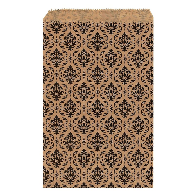 MOOCA 200 Pcs Damask Paper Gift Bags, Small Business, Jewelry, Candy, Popcorn, Cookie & Treat Bags - 4 W x 6 H in, Brown with Black Damask - Image 1